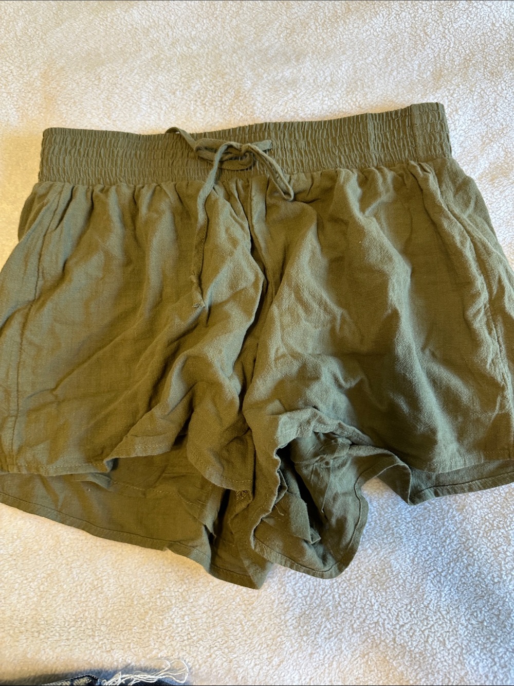 Abercrombie & Fitch Olive Green Drawstring Linen Shorts